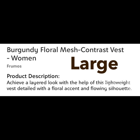 New! Burgundy Floral Mesh Lt. Weight Scarf Vest L - Picture 4 of 4